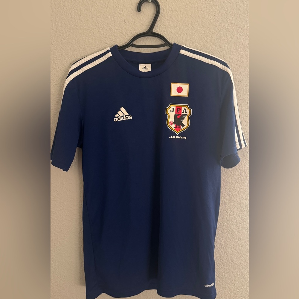 Japan National Team Shirt Men’s Medium Blue Adidas Climalite JFA Flag Crest